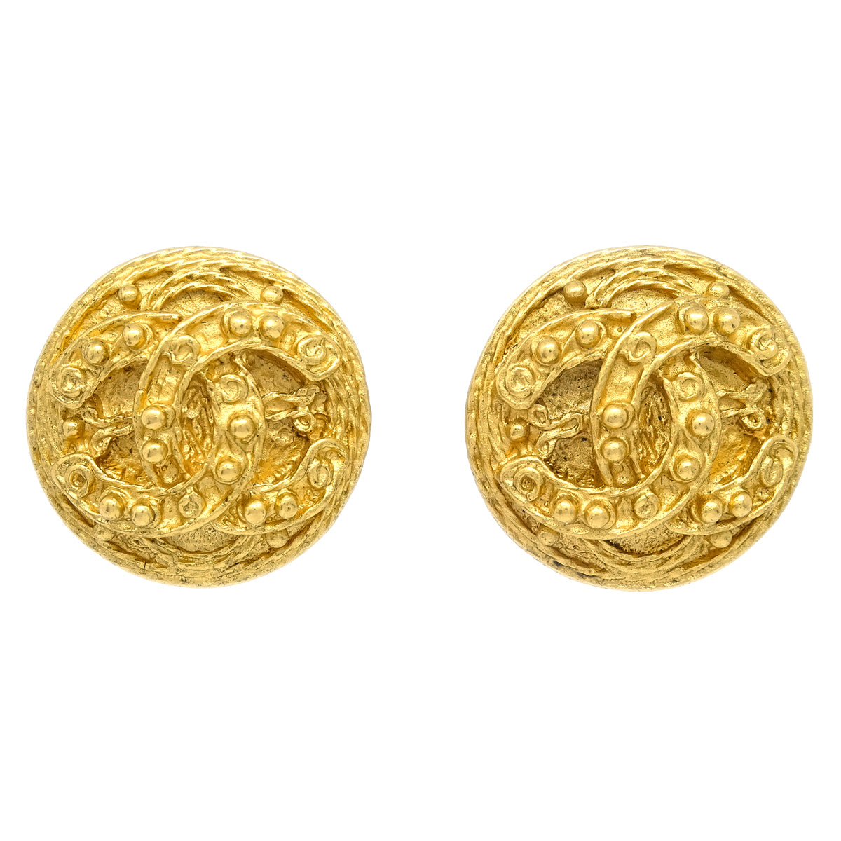 Luxury Chanel Filigree Earrings Clip-On Gold 94A