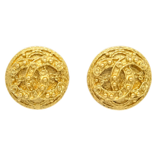 Luxury Chanel Filigree Earrings Clip-On Gold 94A