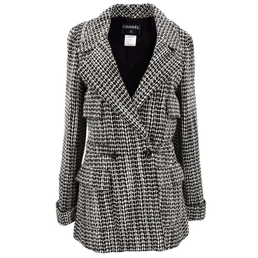 Luxury Chanel Double Breasted Jacket Brown Tweed 01A #38