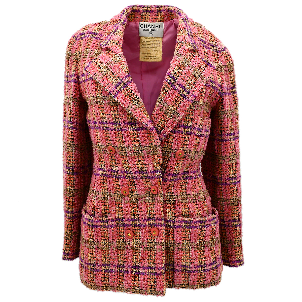 Luxury Chanel Fall 1994 single-breasted tweed boucle jacket #38