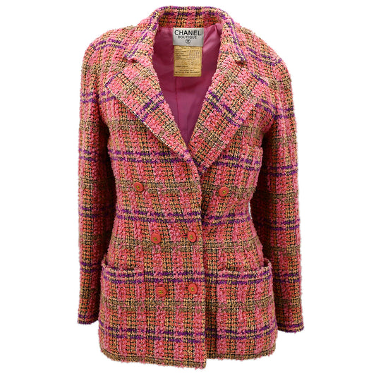 Luxury Chanel Fall 1994 single-breasted tweed boucle jacket #38