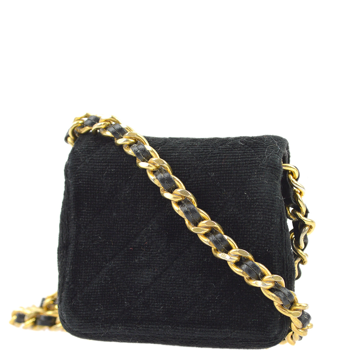 Luxury Chanel Black Velvet Classic Flap Micro Chain Pochette Pouch