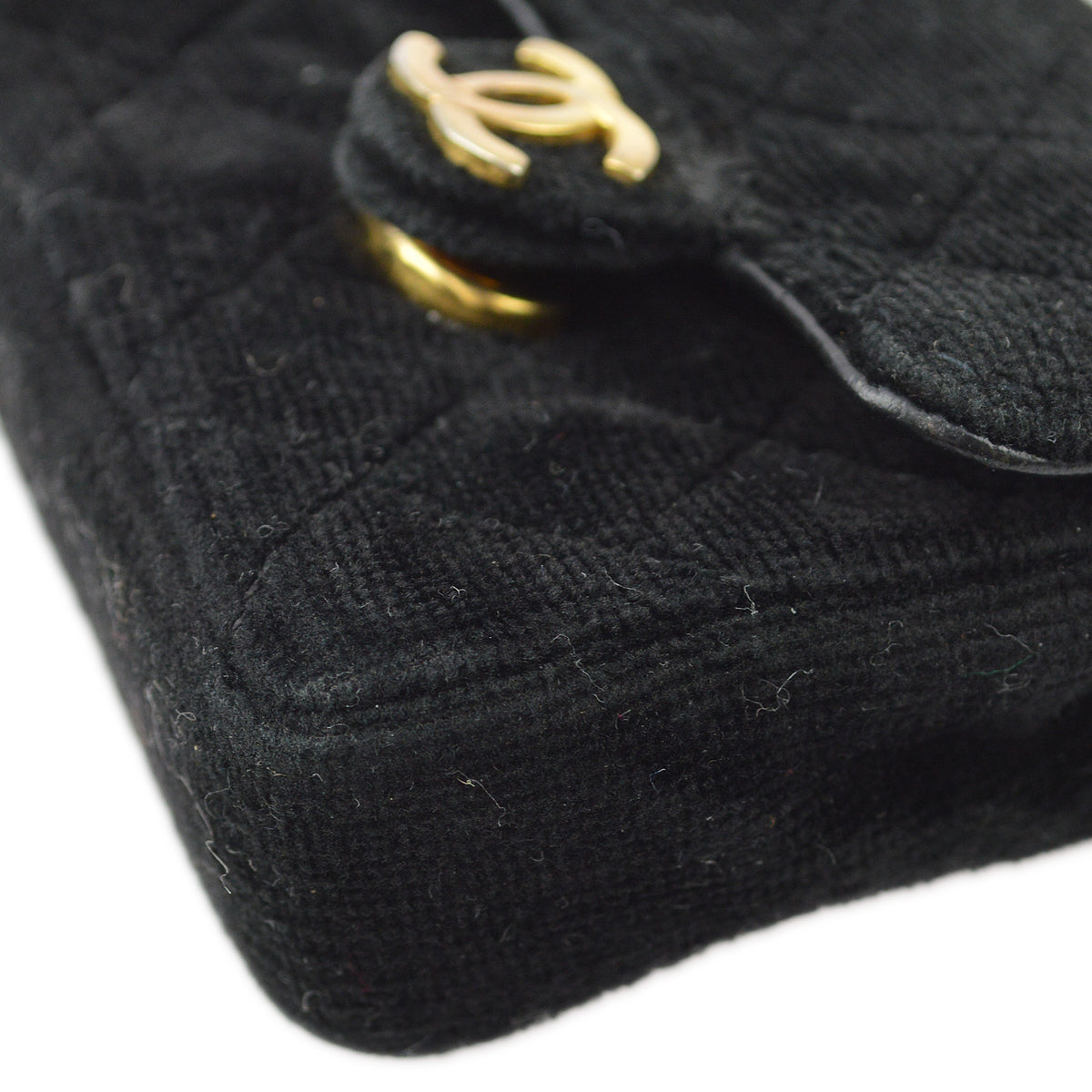 Luxury Chanel Black Velvet Classic Flap Micro Chain Pochette Pouch