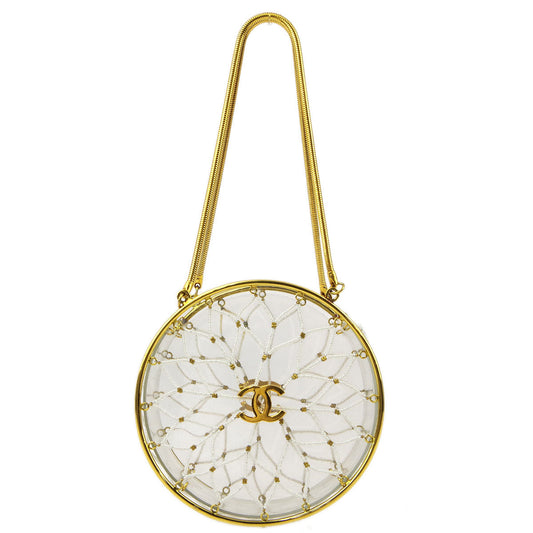Luxury Chanel Clear Beaded Round Party Handbag