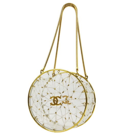Luxury Chanel Clear Beaded Round Party Handbag