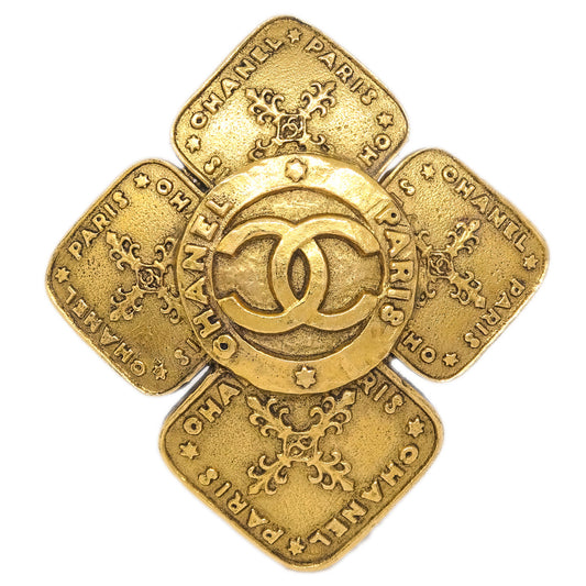 Luxury Chanel Cross Brooch Pin Gold 28/1244