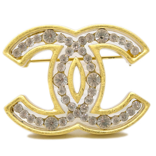 Luxury Chanel CC Brooch Pin Rhinestone Gold 02A