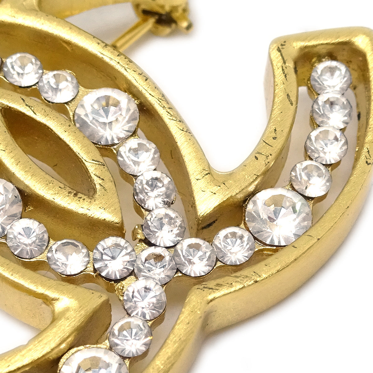 Luxury Chanel CC Brooch Pin Rhinestone Gold 02A