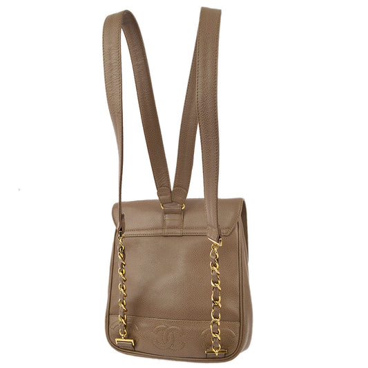 Luxury Chanel * 1996-1997 Brown Caviar Triple CC Backpack