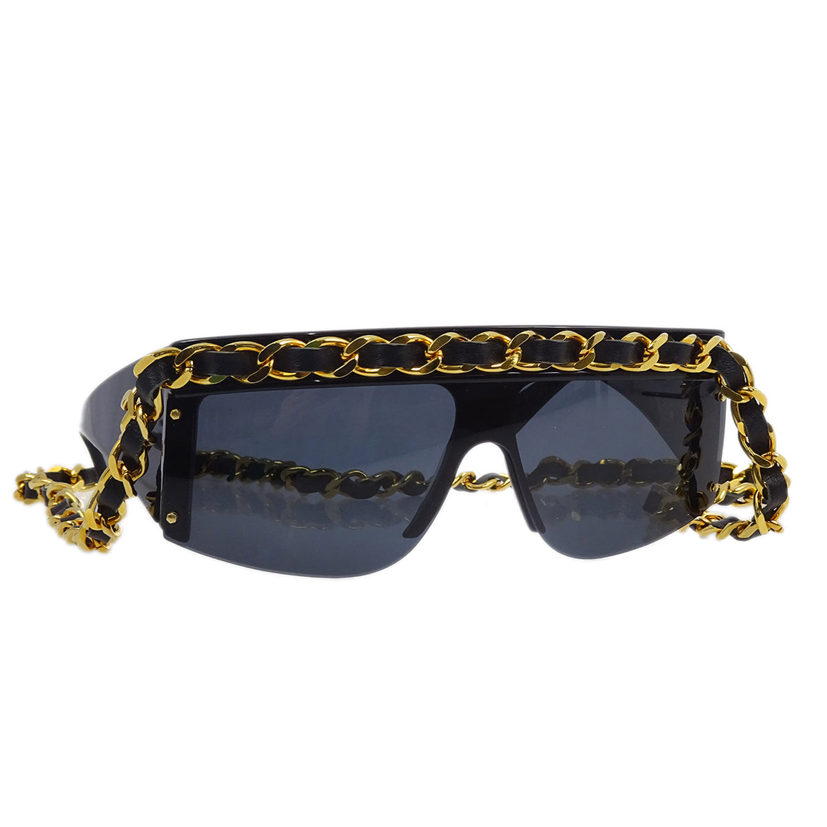 Luxury Chanel Chain Sunglasses Eyewear Black Small New