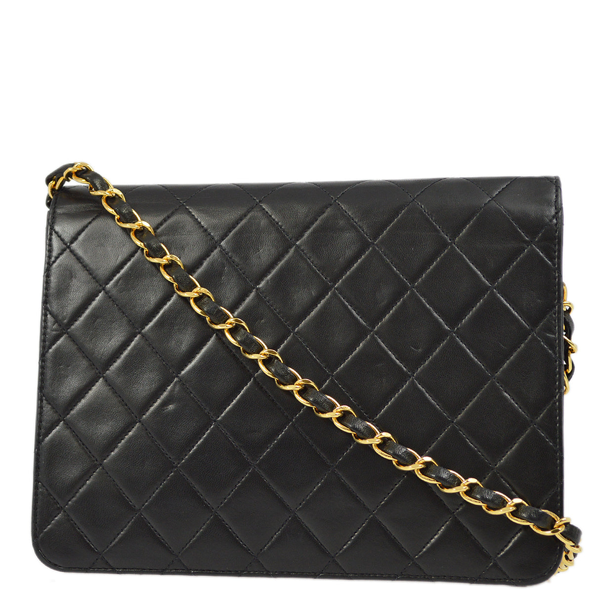 Luxury Chanel 1994-1996 Black Lambskin Pushlock Small Half Flap Shoulder Bag