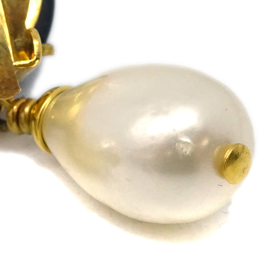 Luxury Chanel Artificial Pearl Dangle Earrings Clip-On Gold 96P