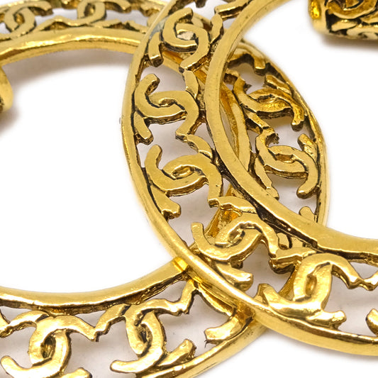 Luxury Chanel Gold Dangle Hoop Earrings Clip-On 25