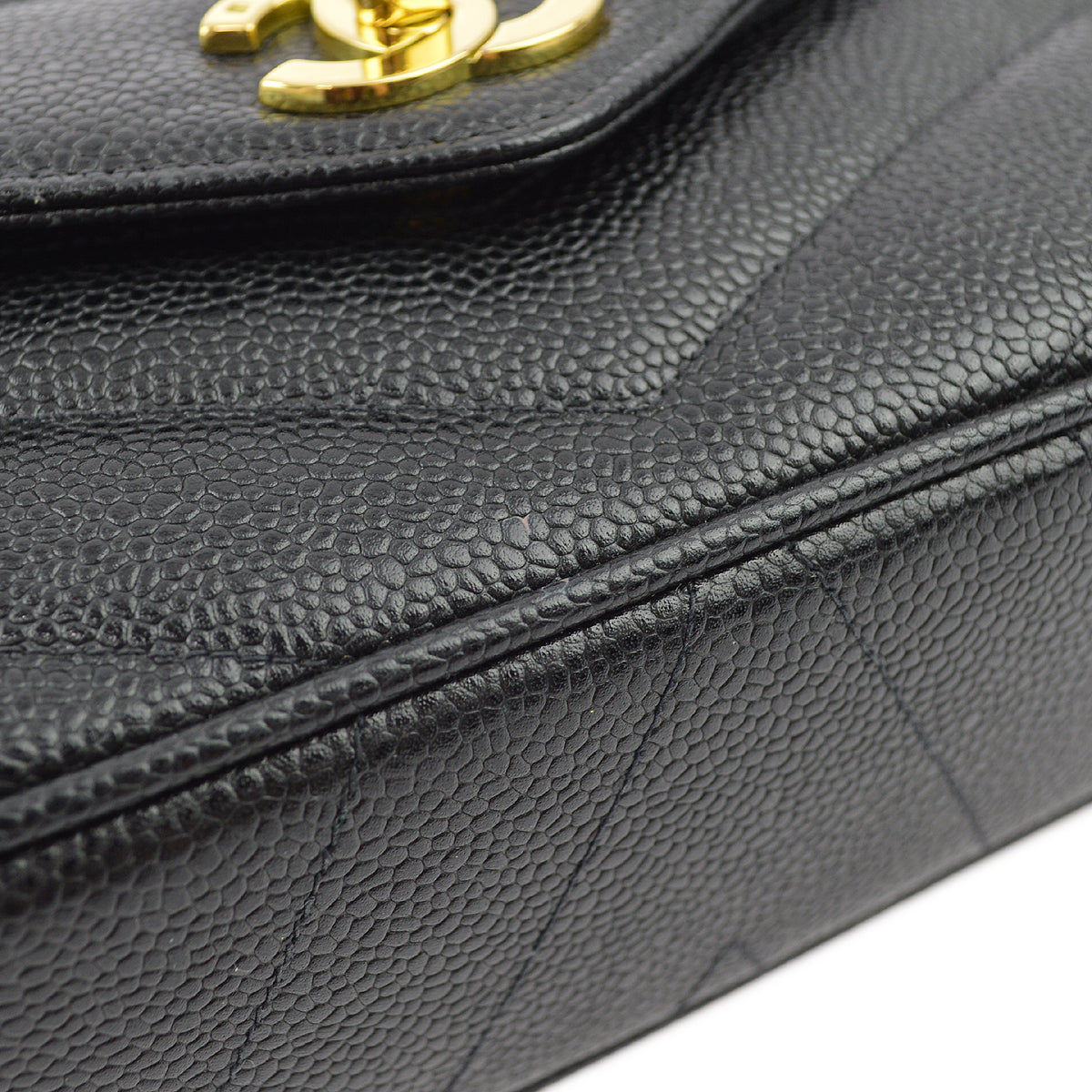 Luxury Chanel 1994-1996 Black Caviar Chevron Mini Square Shoulder Bag 17