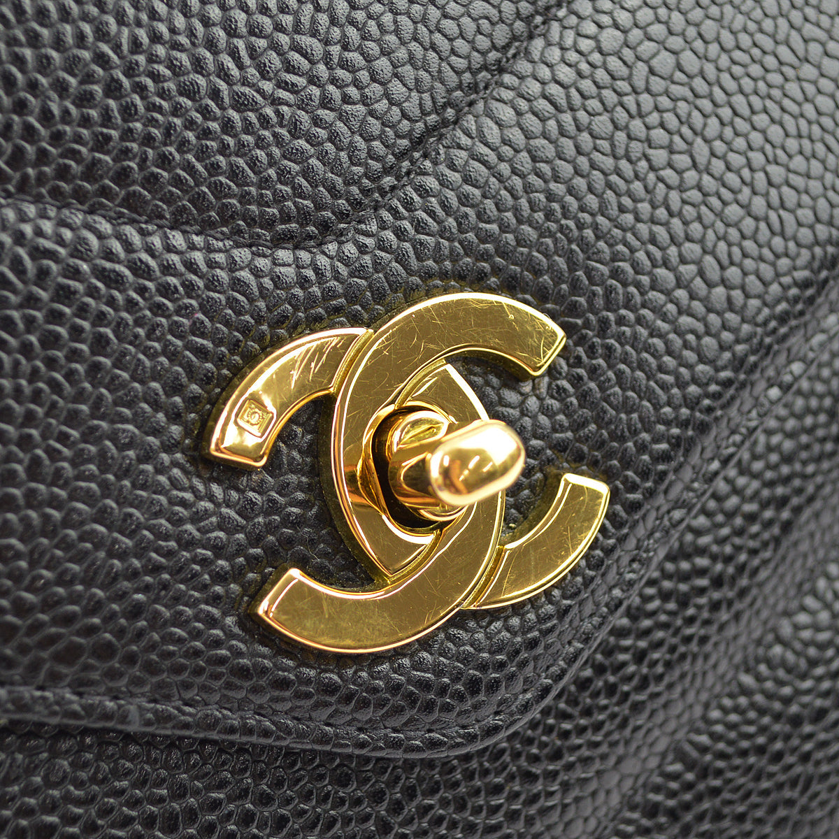 Luxury Chanel 1994-1996 Black Caviar Chevron Mini Square Shoulder Bag 17