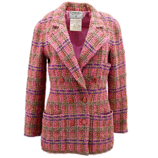 Luxury Chanel Fall 1994 single-breasted tweed boucle jacket #40