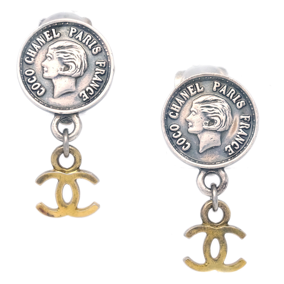 Luxury Chanel Silver Dangle Earrings Clip-On 96A