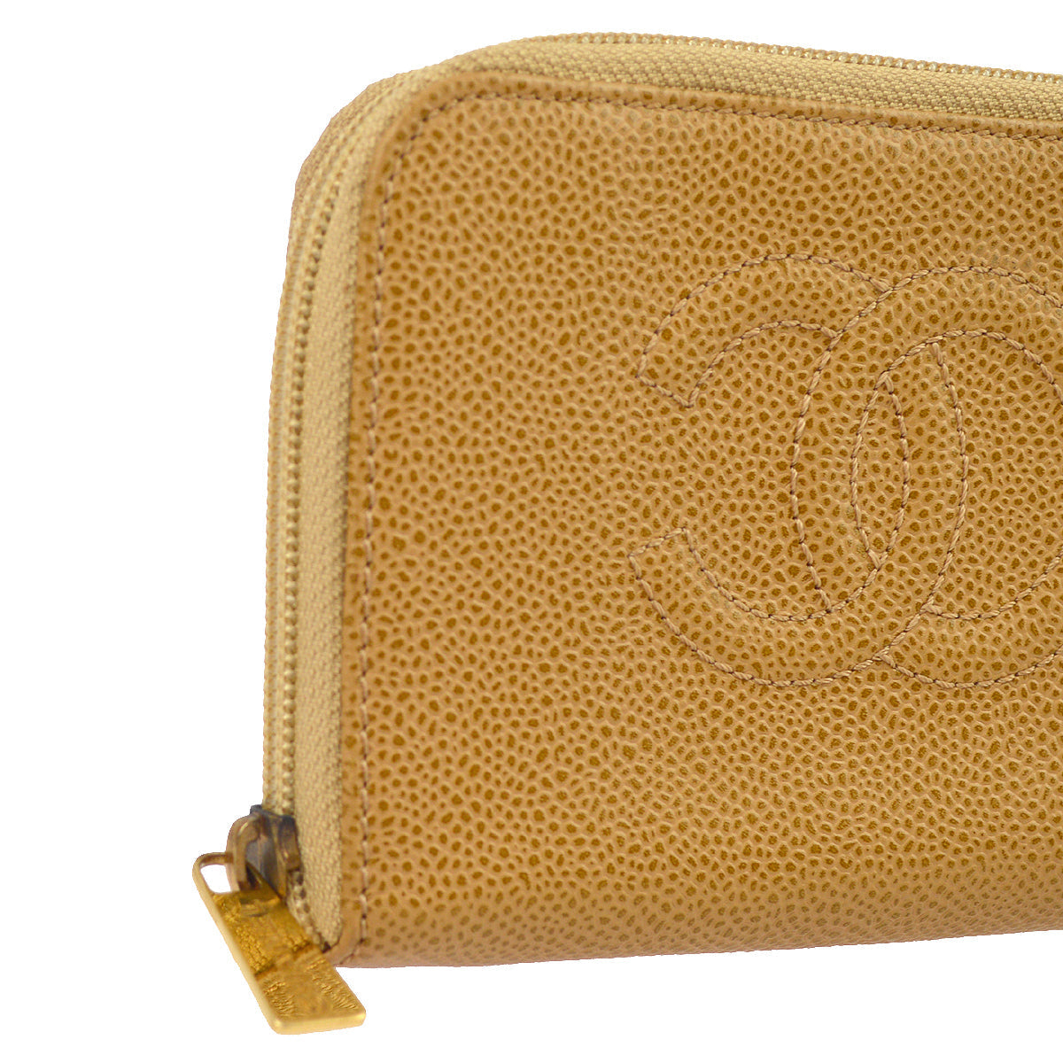 Luxury Chanel Beige Caviar Wallet Purse