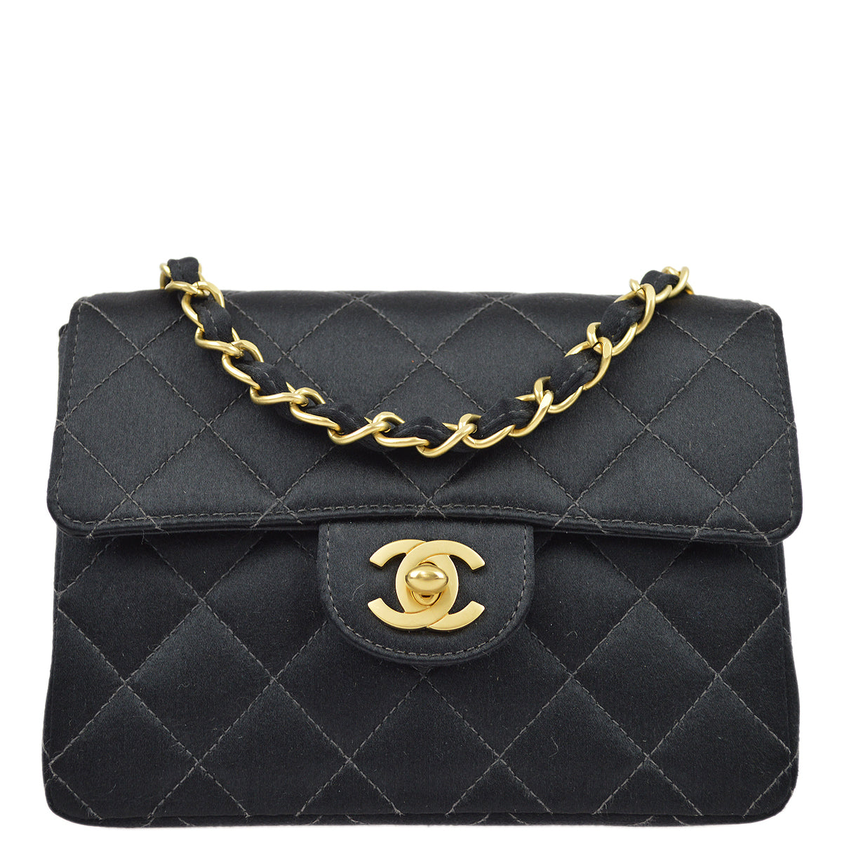 Luxury Chanel 2000-2001 Satin Mini Classic Square Flap Shoulder Bag 17