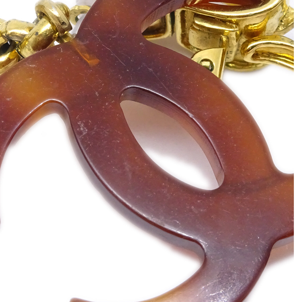 Luxury Chanel CC Dangle Earrings Gold Clip-On Brown 94P