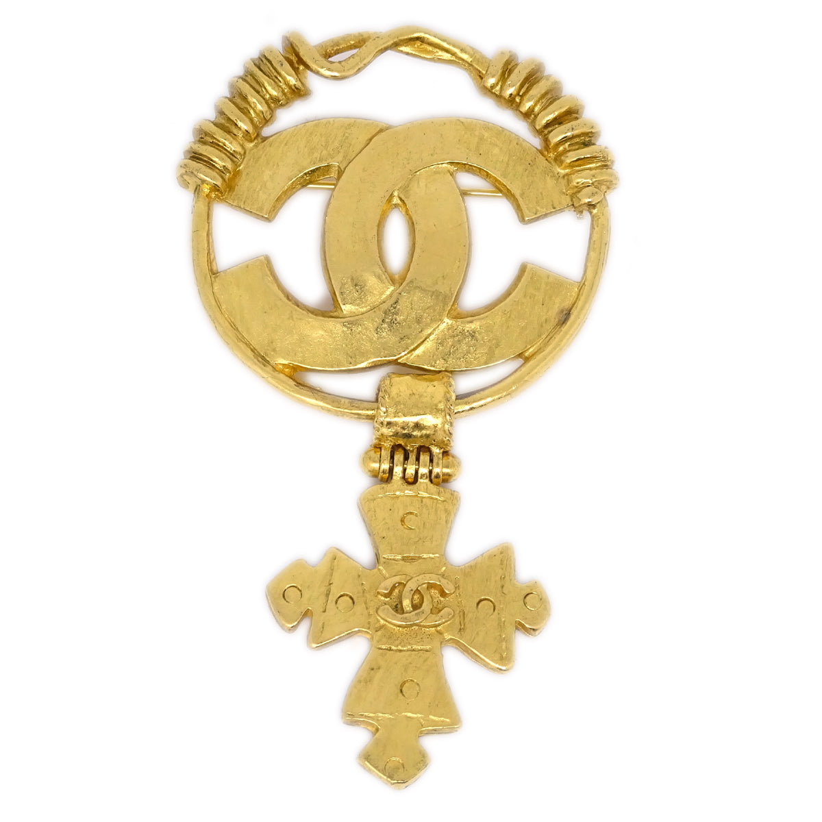 Luxury Chanel Cross Brooch Pin Gold 94P