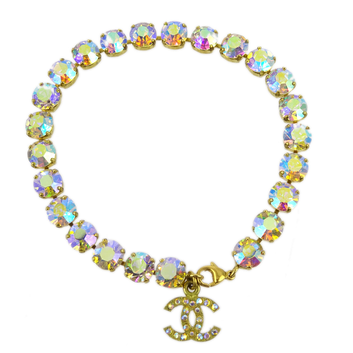 Luxury Chanel Rhinestone Chain Anklet Gold 95P