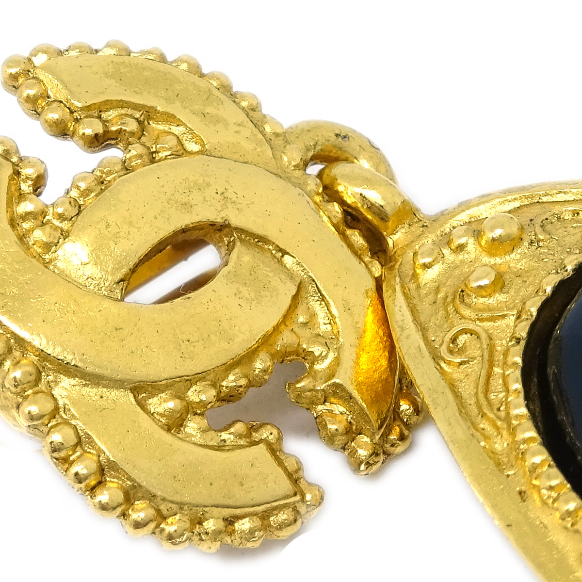 Luxury Chanel Stone Dangle Earrings Clip-On Gold Black 96A