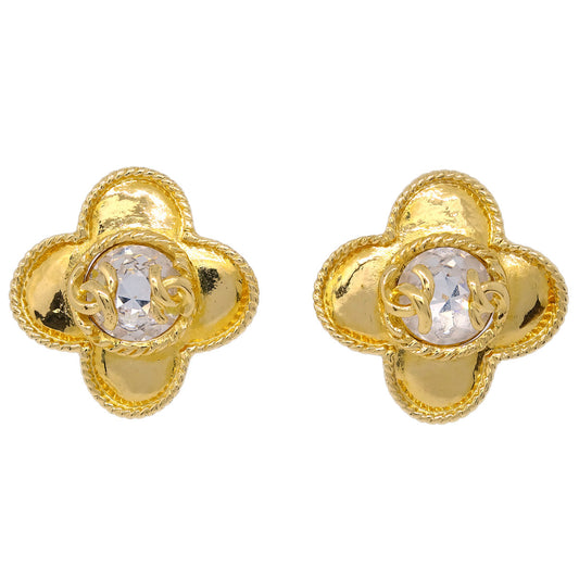 Luxury Chanel Gold Earrings Clip-On Rhinestone 95A