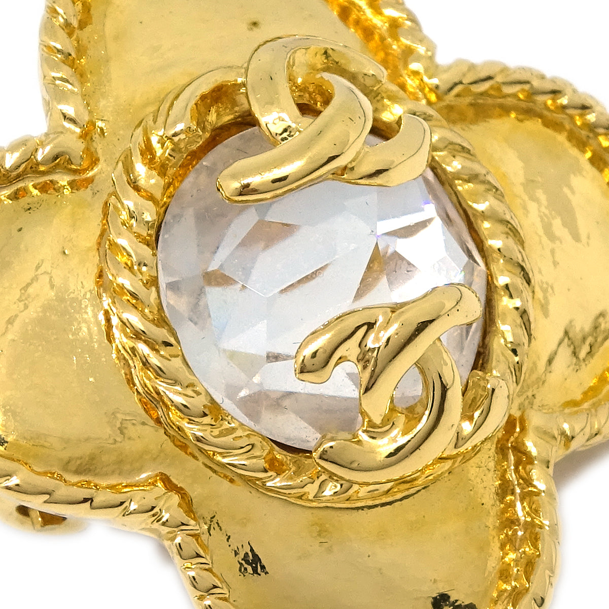 Luxury Chanel Gold Earrings Clip-On Rhinestone 95A
