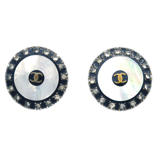 Luxury Chanel Black Button Shell Earrings Clip-On 97A