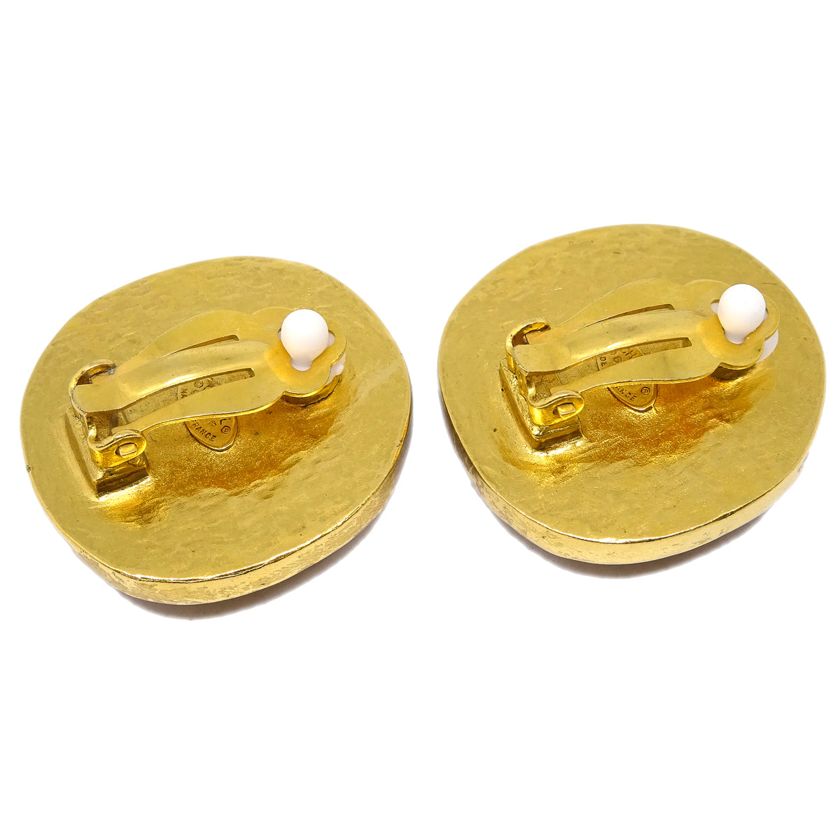 Luxury Chanel Stone Button Earrings Clip-On Orange 96P