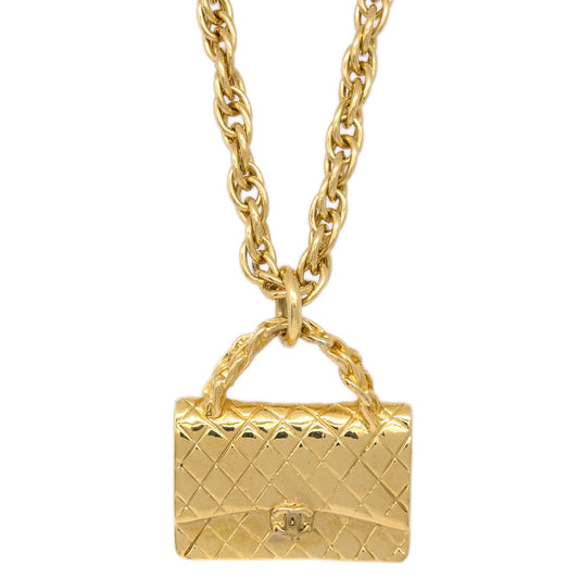 Luxury Chanel Bag Chain Pendant Necklace Gold 95P