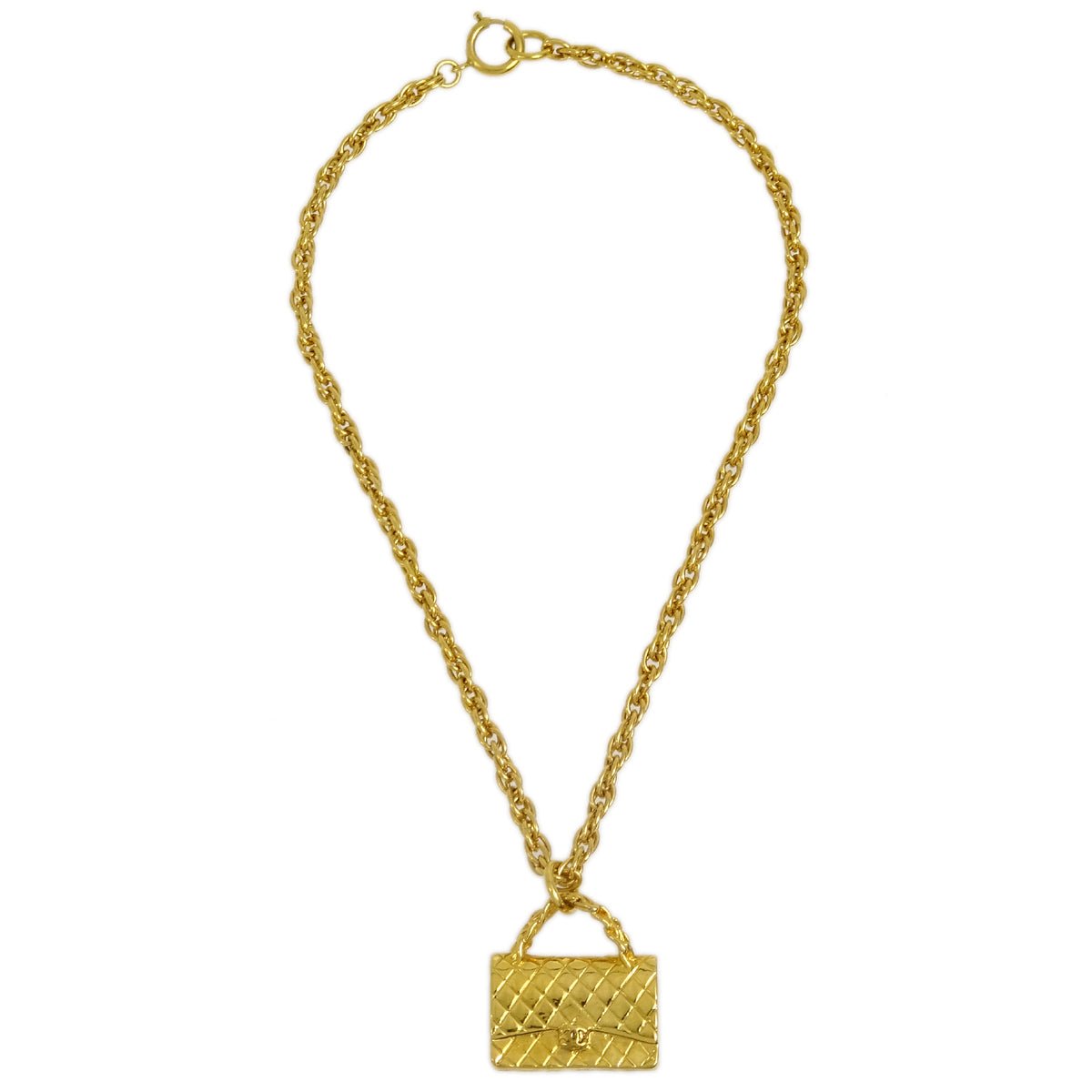 Luxury Chanel Bag Chain Pendant Necklace Gold 95P