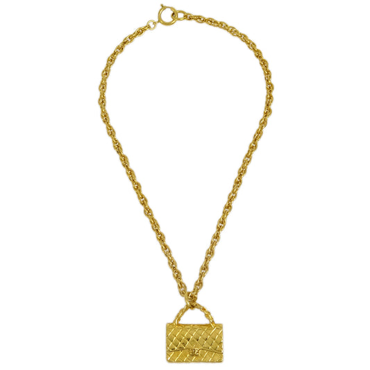 Luxury Chanel Bag Chain Pendant Necklace Gold 95P
