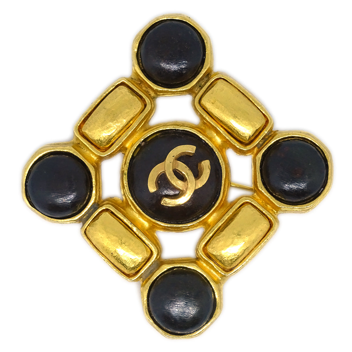 Luxury Chanel Stone Brooch Pin Gold 97A