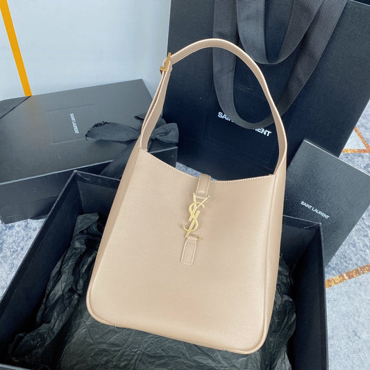 Luxury Saint Laurent le 5a7 small 23cm dark beige calfskin