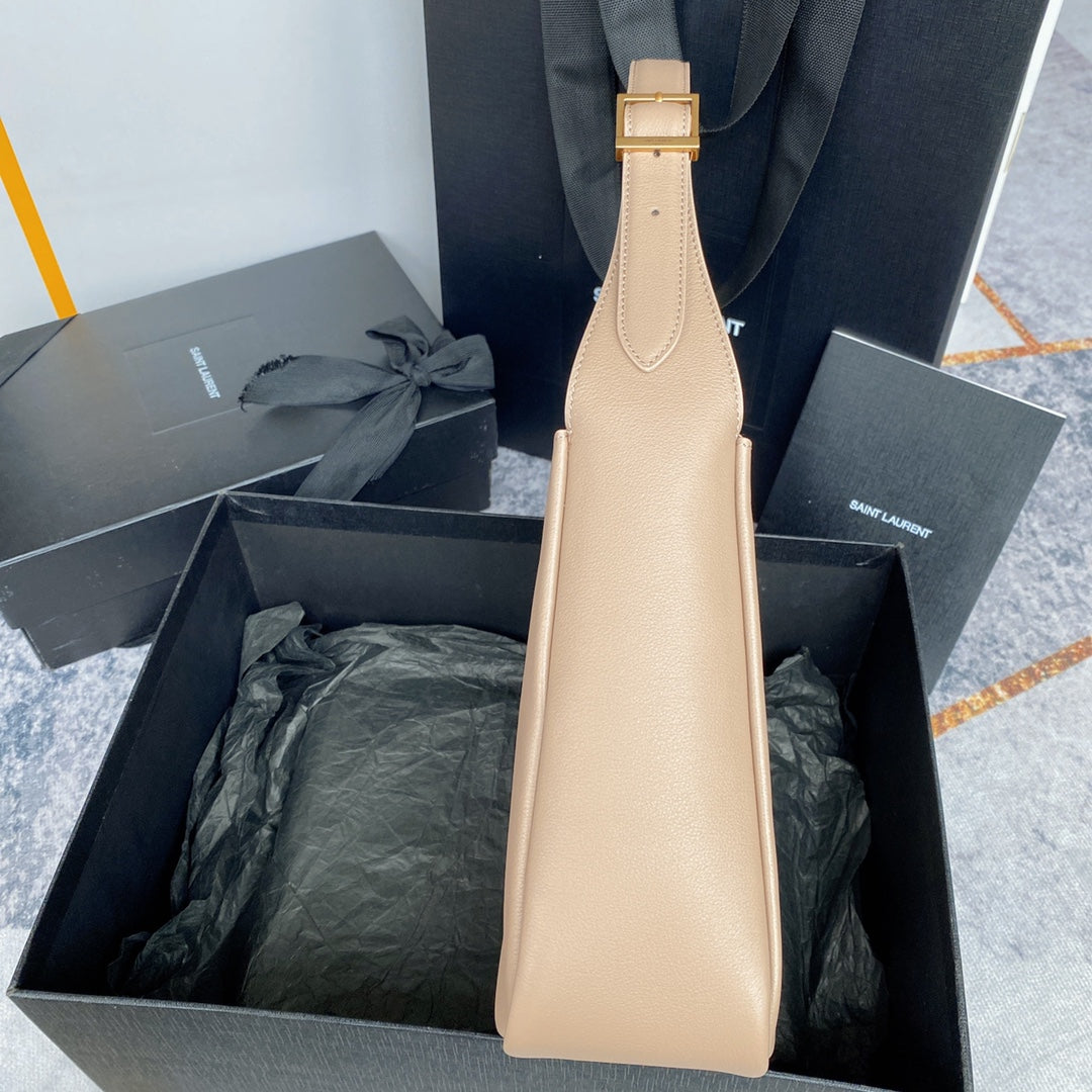 Luxury Saint Laurent le 5a7 small 23cm dark beige calfskin