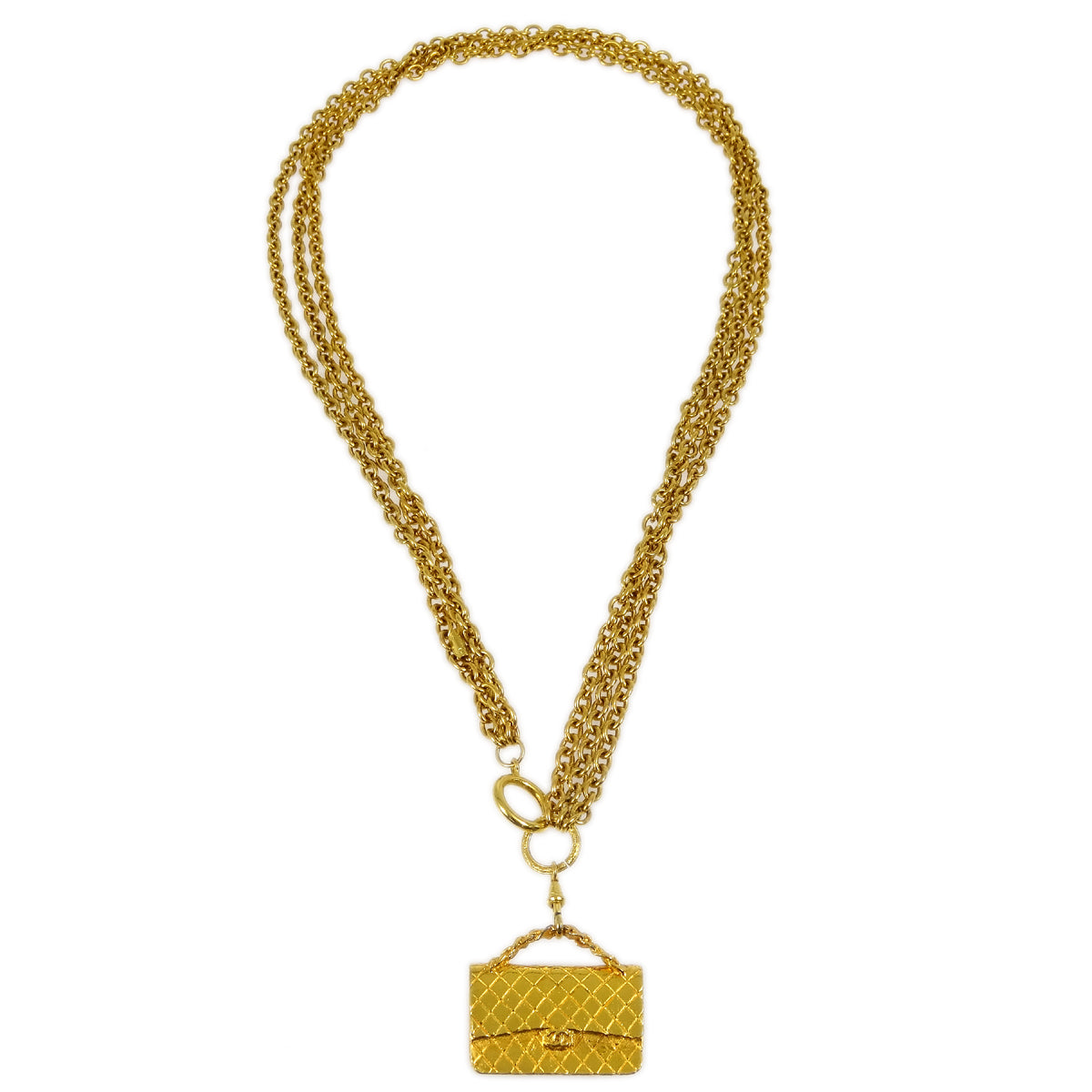 Luxury Chanel Bag Chain Pendant Necklace Gold