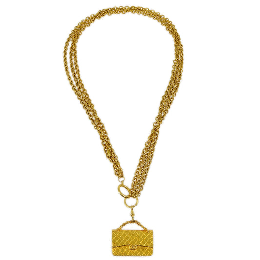 Luxury Chanel Bag Chain Pendant Necklace Gold