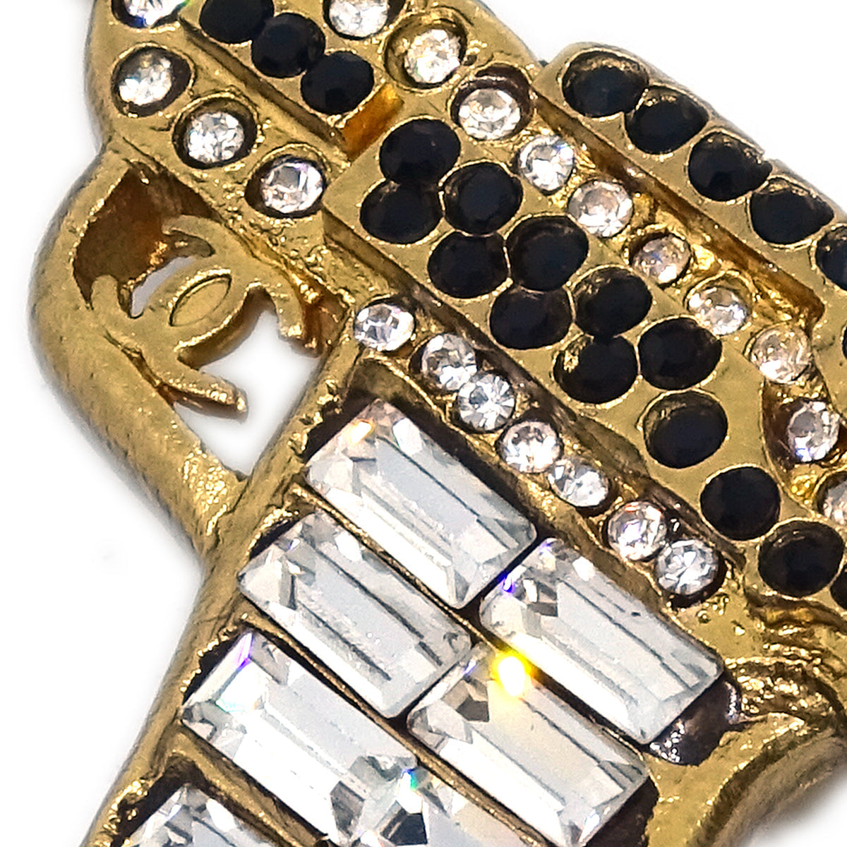 Luxury Chanel Gun Brooch Pin Rhinestone Artificial Pearl Gold 01A