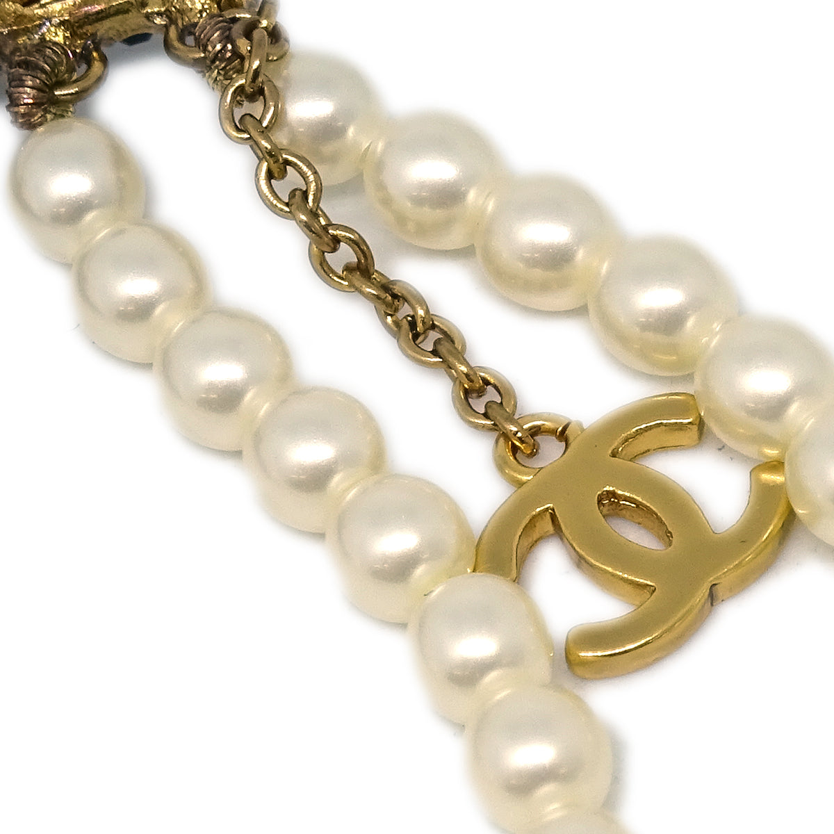 Luxury Chanel Gun Brooch Pin Rhinestone Artificial Pearl Gold 01A
