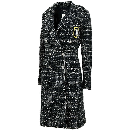 Luxury Chanel Emblem Double Breasted Jacket Black Tweed 05C #36