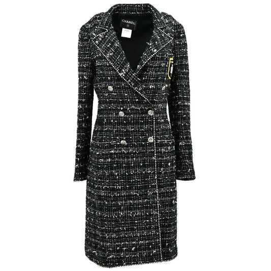 Luxury Chanel Emblem Double Breasted Jacket Black Tweed 05C #36