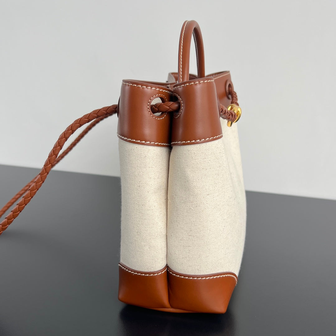 Luxury Bottega Veneta SMALL ANDIAMO 25 IN WHITE BROWN CALFSKIN AND CANVAS