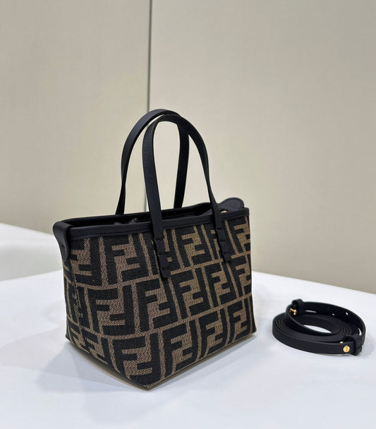 Luxury FendiMINI ROLL BAG 15 BLACK MIX BROWN FF JACQUARD FABRIC