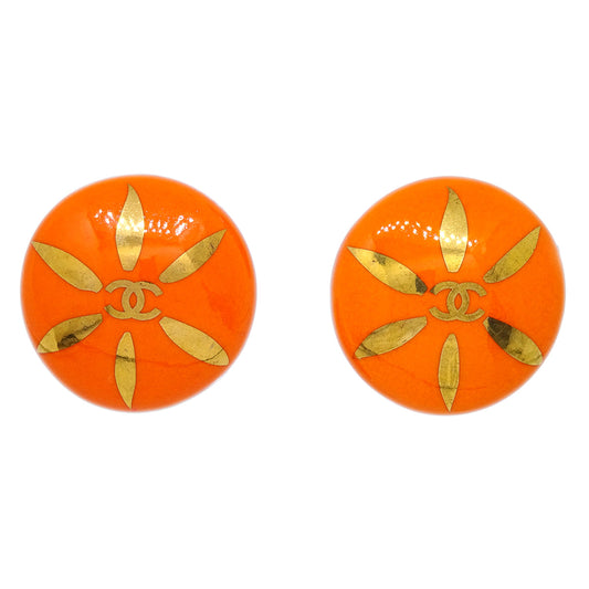 Luxury Chanel Button Earrings Clip-On Orange 97P