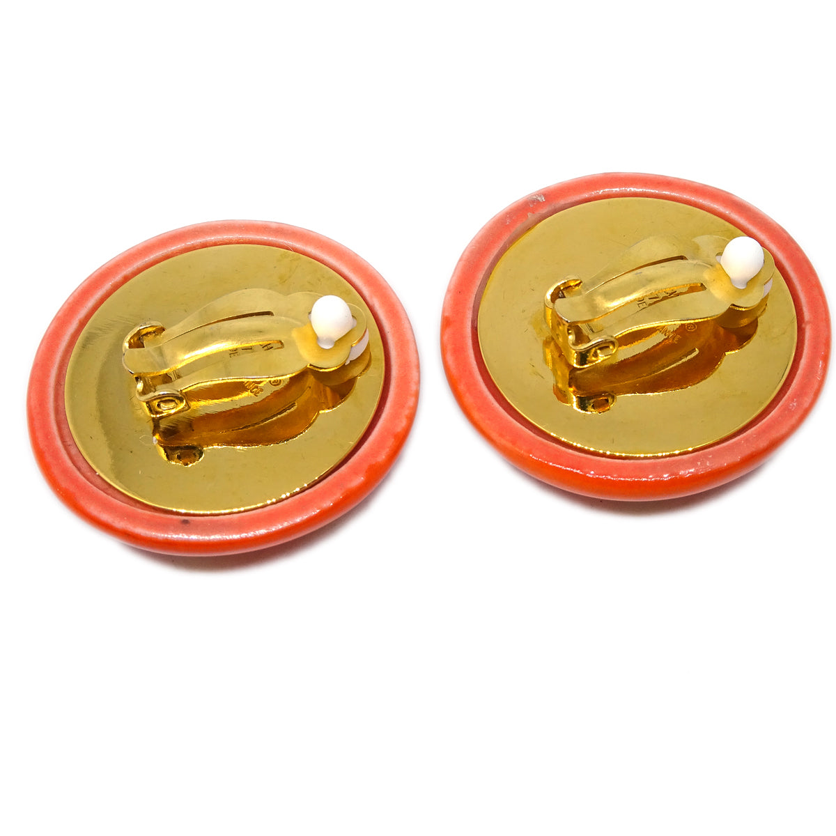 Luxury Chanel Button Earrings Clip-On Orange 97P