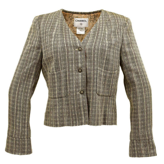 Luxury Chanel Collarless Jacket Beige 03P #44