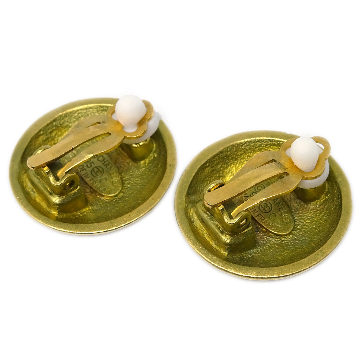 Luxury Chanel Button Earrings Clip-On Gold 95C