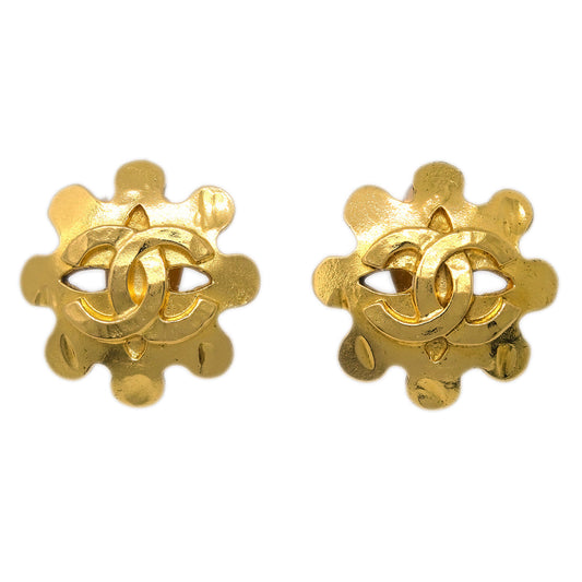 Luxury Chanel Flower Earrings Clip-On Gold 94P